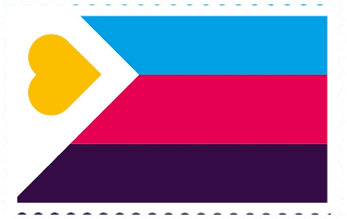 Polyamorous flag Polyamorous flag: an off-centre white triangle with a yellow heart overlaying three stripes of blue, red and black